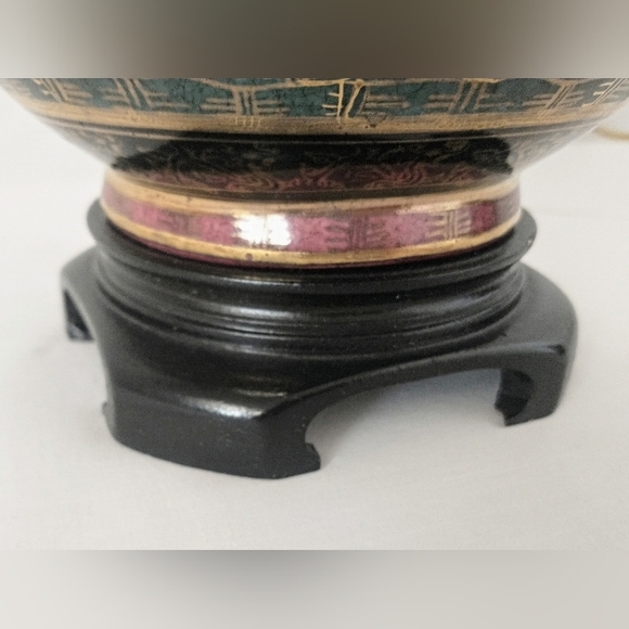 Vintage Porcelain Hand Painted Lamp - Gold Gilding, Marbleized - Picture 4 of 8